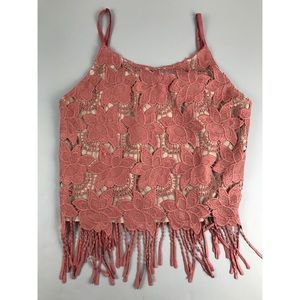 Alice + Olivia  Pink Waverly Lace Camisole Fringe